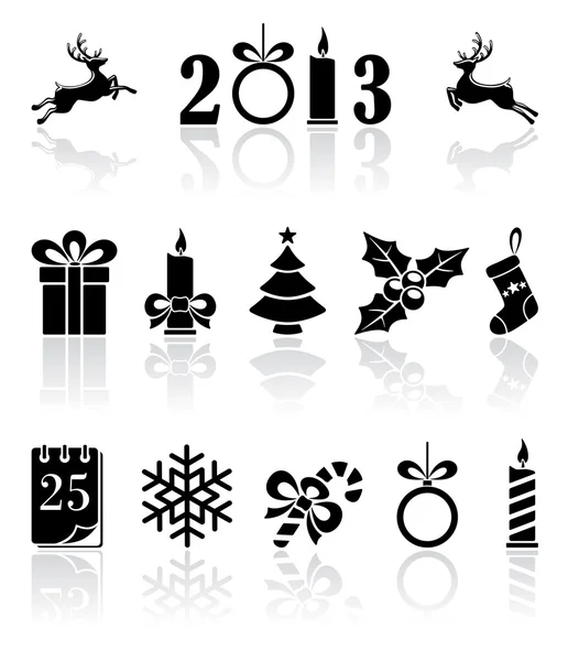 Iconos de Navidad negro — Vector de stock