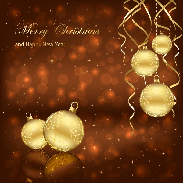 Christmas balls on brown background — Stock Vector