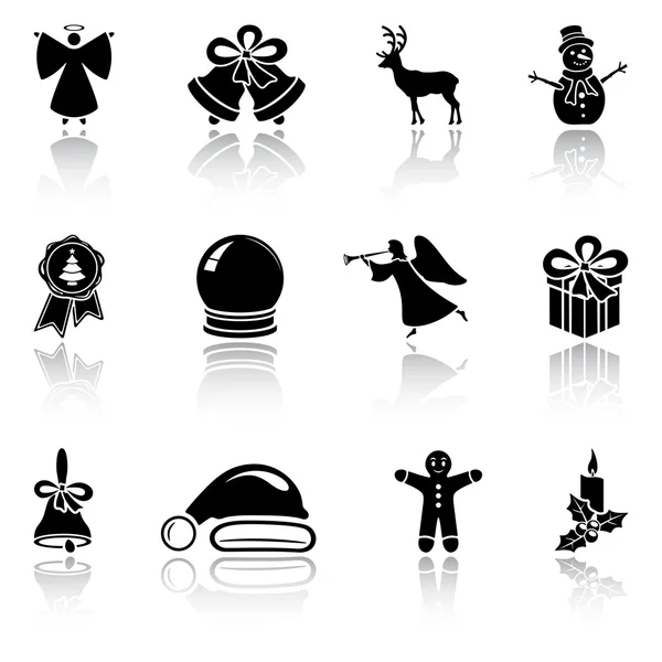 Ensemble d'icônes noires de Noël — Image vectorielle