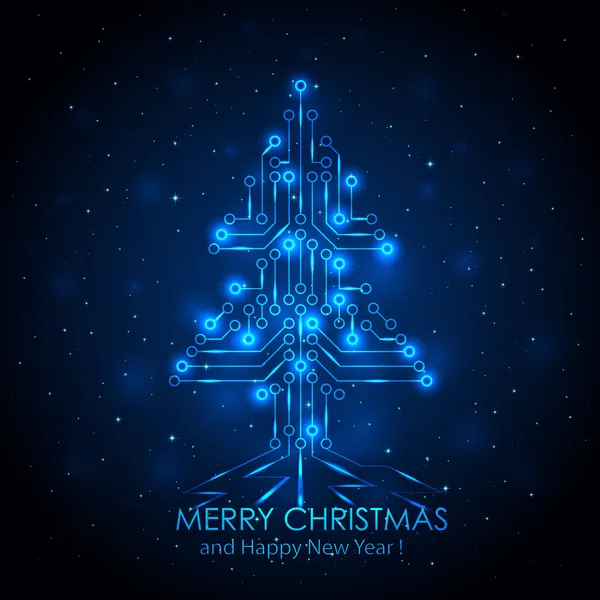 Árbol de Navidad digital azul — Vector de stock