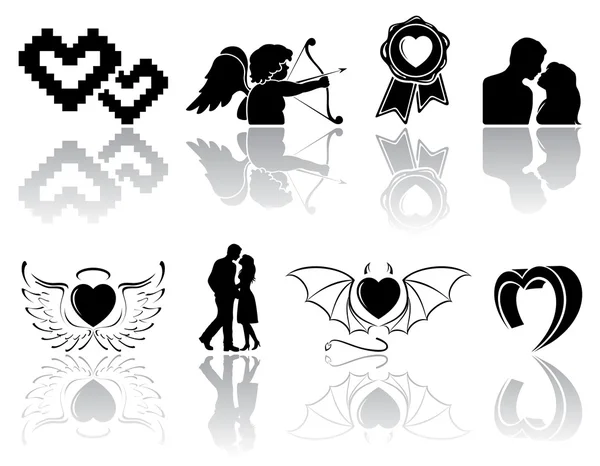 Iconos de San Valentín negro — Vector de stock