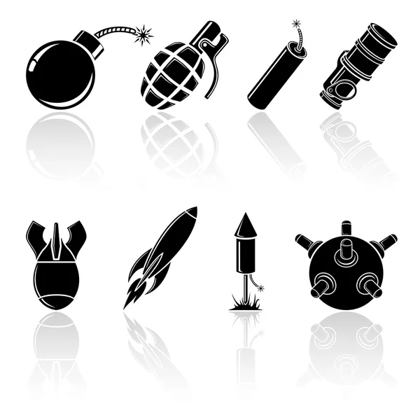 Iconos explosivos negros — Vector de stock