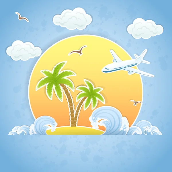 Island and Airplane — Stock Vector