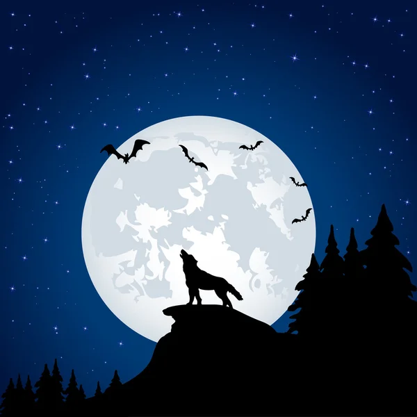 Wolf und Mond — Stockvektor