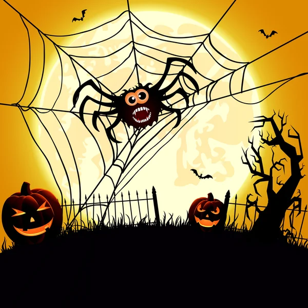Grande araignée et citrouilles — Image vectorielle