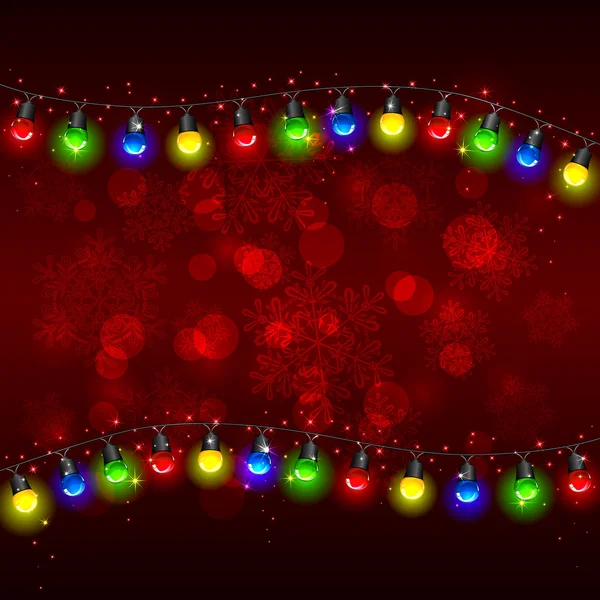 Kerstmis licht op rode achtergrond — Stockvector