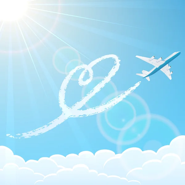 Szív- és repülőgép az égen — Stock Vector