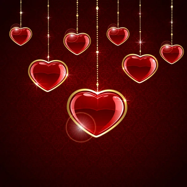 Red hanging hearts — Stock Vector