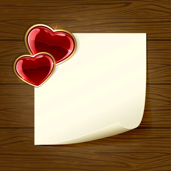 Wooden background with paper and heart — Stock Vector