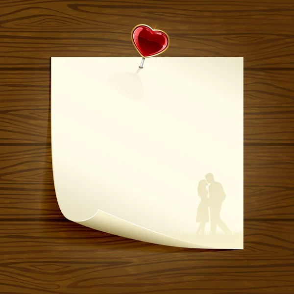 Χαρτί με καρδιά σε ξύλινα φόντο — Διανυσματικό Αρχείο