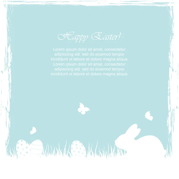 Blue Easter background with eggs and rabbit — Stock Vector