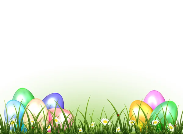 Set of Easter eggs on a grass — Stock Vector