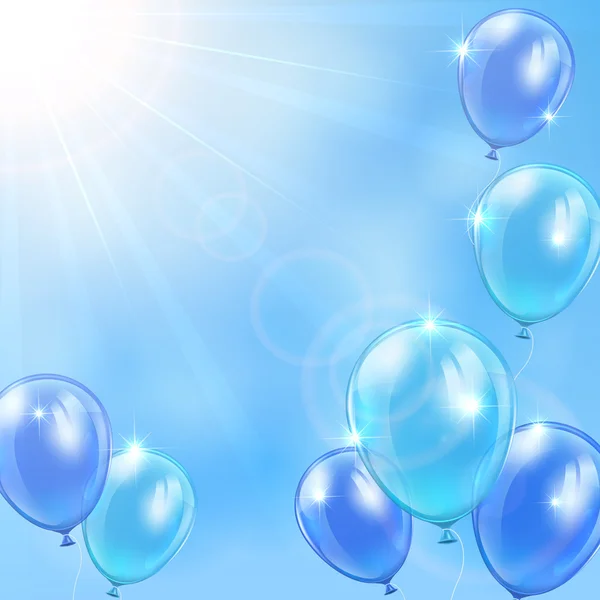 Blue balloons on sky background — Stock Vector