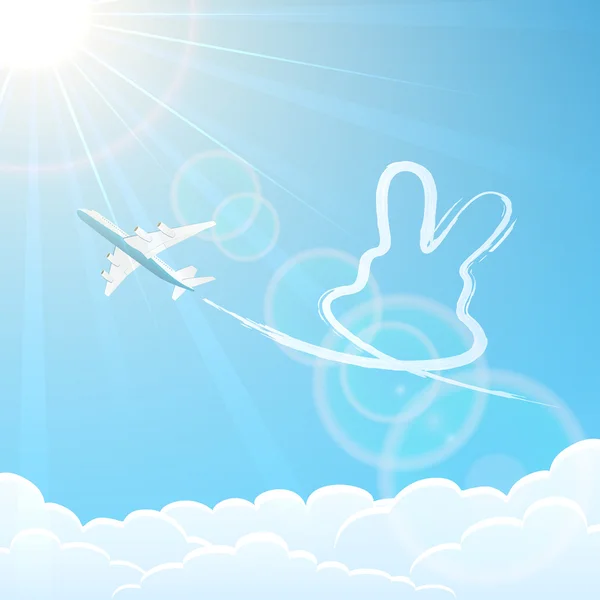 Conejo y avión en el cielo — Vector de stock