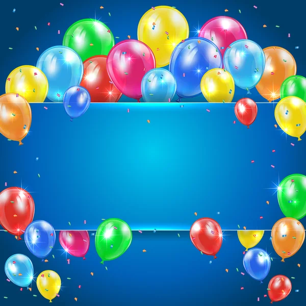 Balloons on blue background with banner — Stock Vector