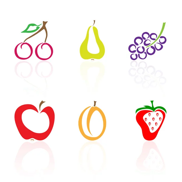 Reihe farbiger Frucht-Symbole — Stockvektor