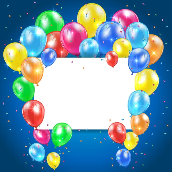 Ballons sur fond bleu avec carte — Image vectorielle