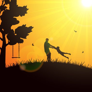 Turuncu zemin üzerinde mutlu bir aile