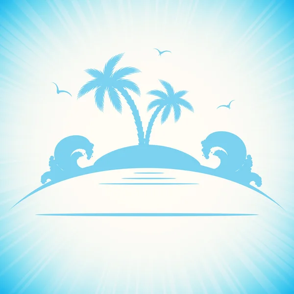 Isola delle palme su sfondo blu — Vettoriale Stock