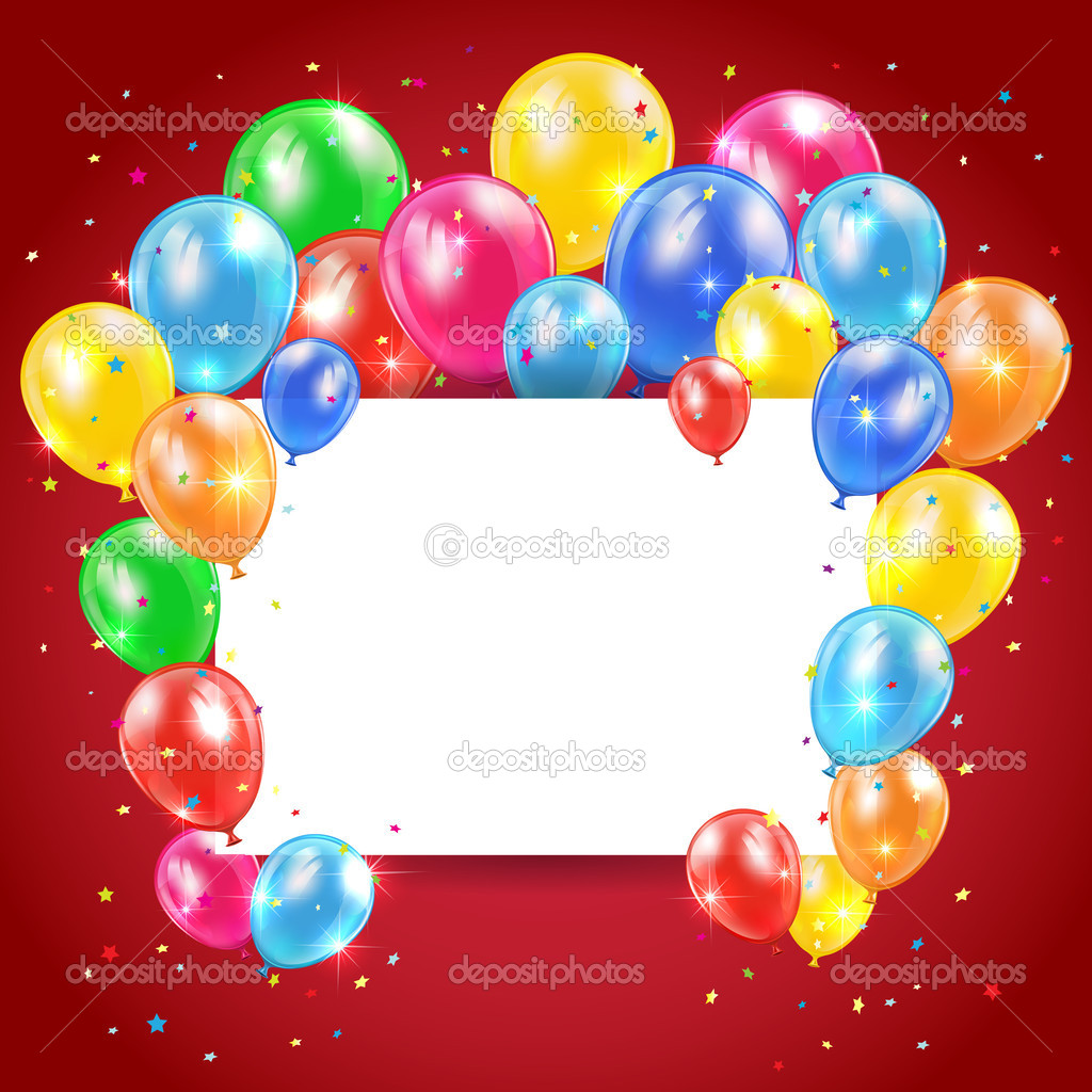 Balloons and card on red background