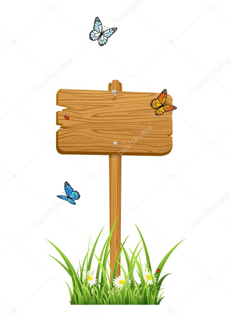 Wooden sign with butterflies