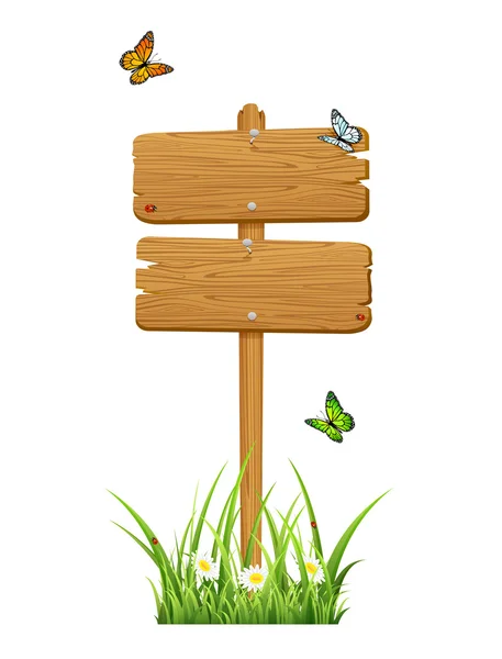 Double wooden sign with butterflies — Stock Vector