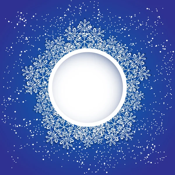 Fundo círculo azul com flocos de neve — Vetor de Stock