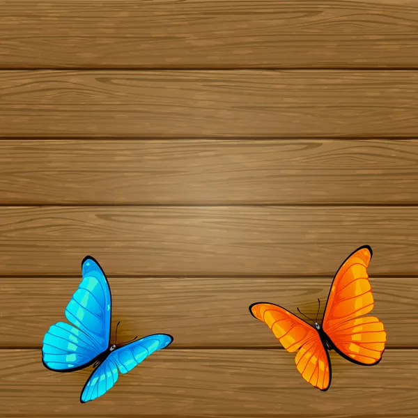 Метелики на дерев'яному фоні — стоковий вектор