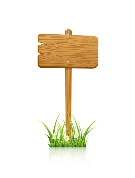 Sinal de madeira na grama — Vetor de Stock
