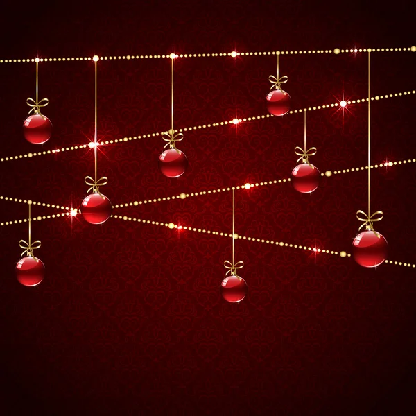 Kerstballen op rode achtergrond — Stockvector