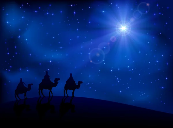 Three wise men and star — Stock Vector