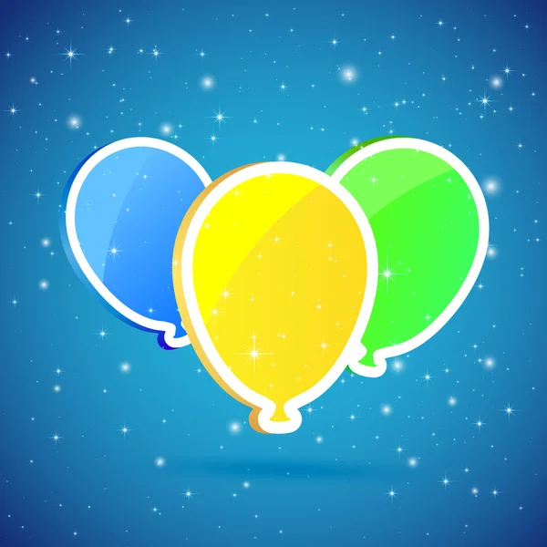 Drei Luftballons auf Sternenhintergrund — Stockvektor