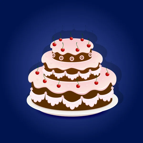 青色の背景で誕生日ケーキ — ストックベクタ