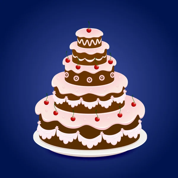 Birthday cake with cherry — Stock Vector