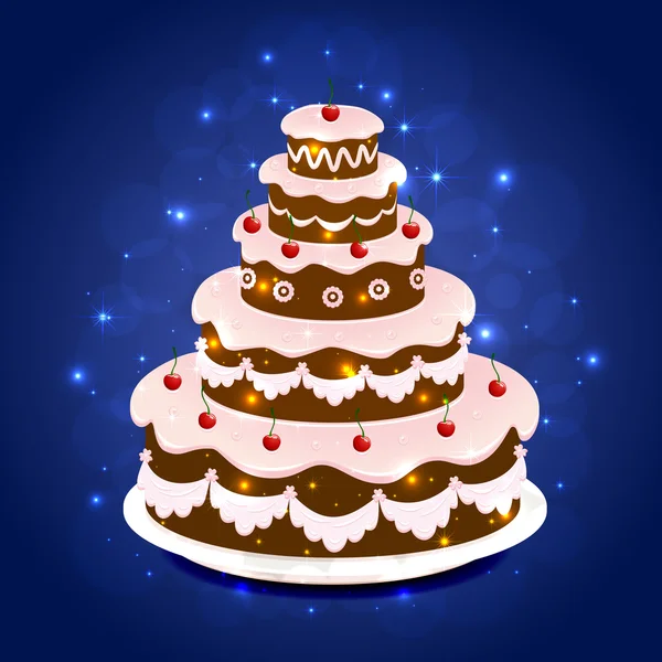 Birthday cake on sparkling background — Stock Vector