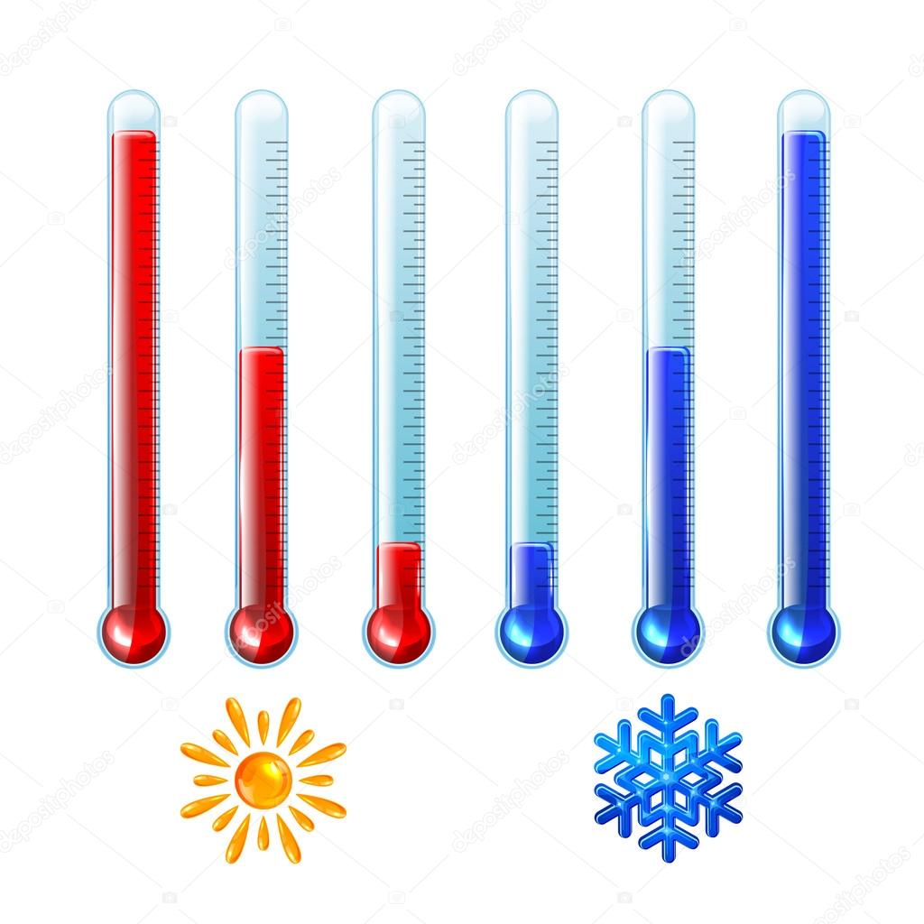 Set of red and blue thermometers