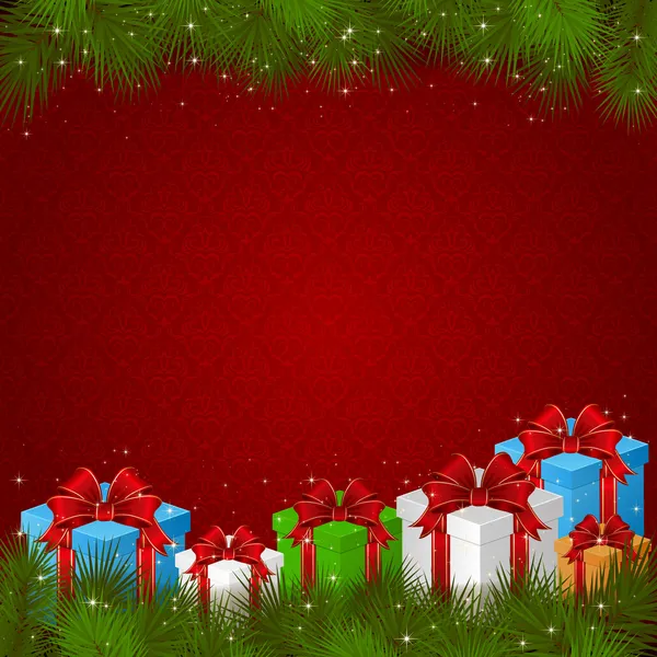ギフトボックス付きクリスマスの背景 — ストックベクタ