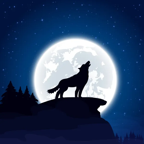 Wolf auf Mond-Hintergrund — Stockvektor