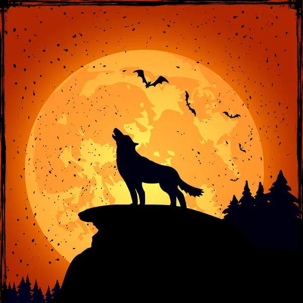 Halloween background with wolf — Stock Vector