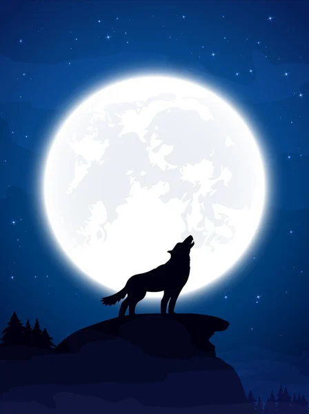 Wolf and Moon — Stock Vector
