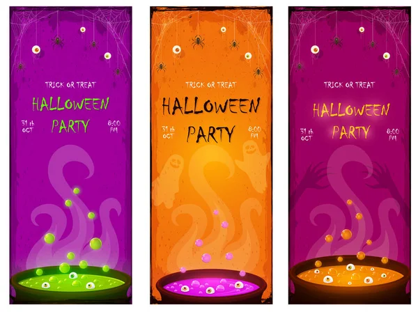 Eine Reihe Von Bannern Der Halloween Party Gruselige Augen Und — Stockvektor
