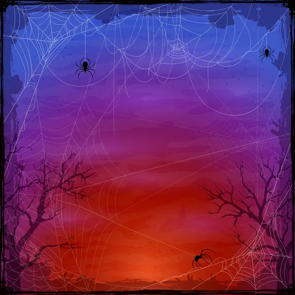 Halloween Lila Hintergrund Mit Spinnennetzen Feiertags Halloween Karte Mit Grunge lizenzfreie Stockillustrationen