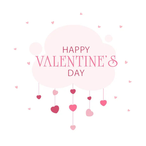 Pink Hearts Cloud White Background Lettering Happy Valentine Day Valentines — Stock Vector