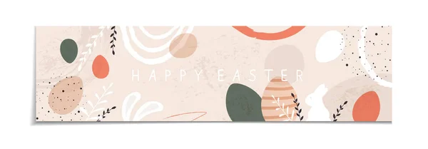 Baner Wielkanocny Królikiem Uszami Świątecznymi Jajkami Roślinami Litery Happy Easter Wektory Stockowe bez tantiem