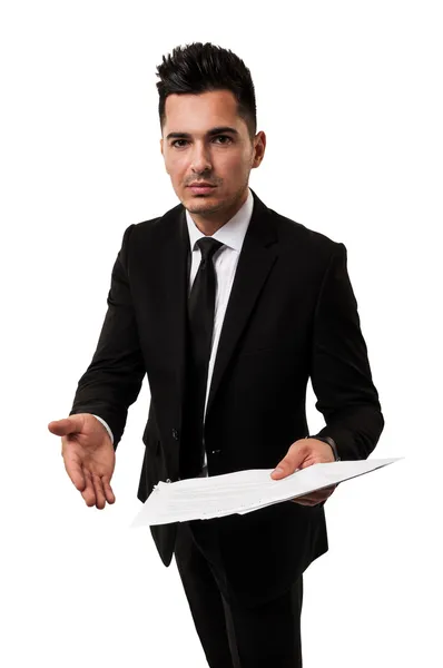 Lawyer inviting you to see a contract — Stock Photo, Image