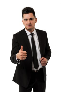 yakışıklı genç işadamı işareti Yaşasın gösterilen