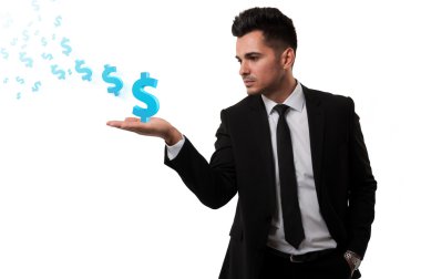 Broker losing money from his hand clipart
