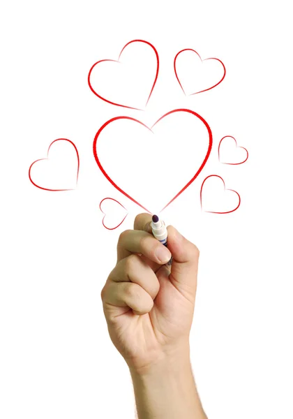 Hand drawing red hearts isolated on white background — Stock Photo, Image