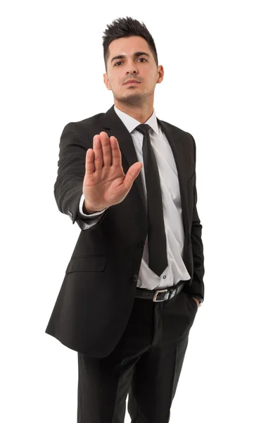 Business man showing the stop sign — Stock Photo, Image