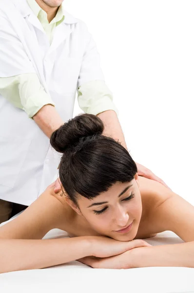 Eyes closed on the massage tabl — Stock Photo, Image